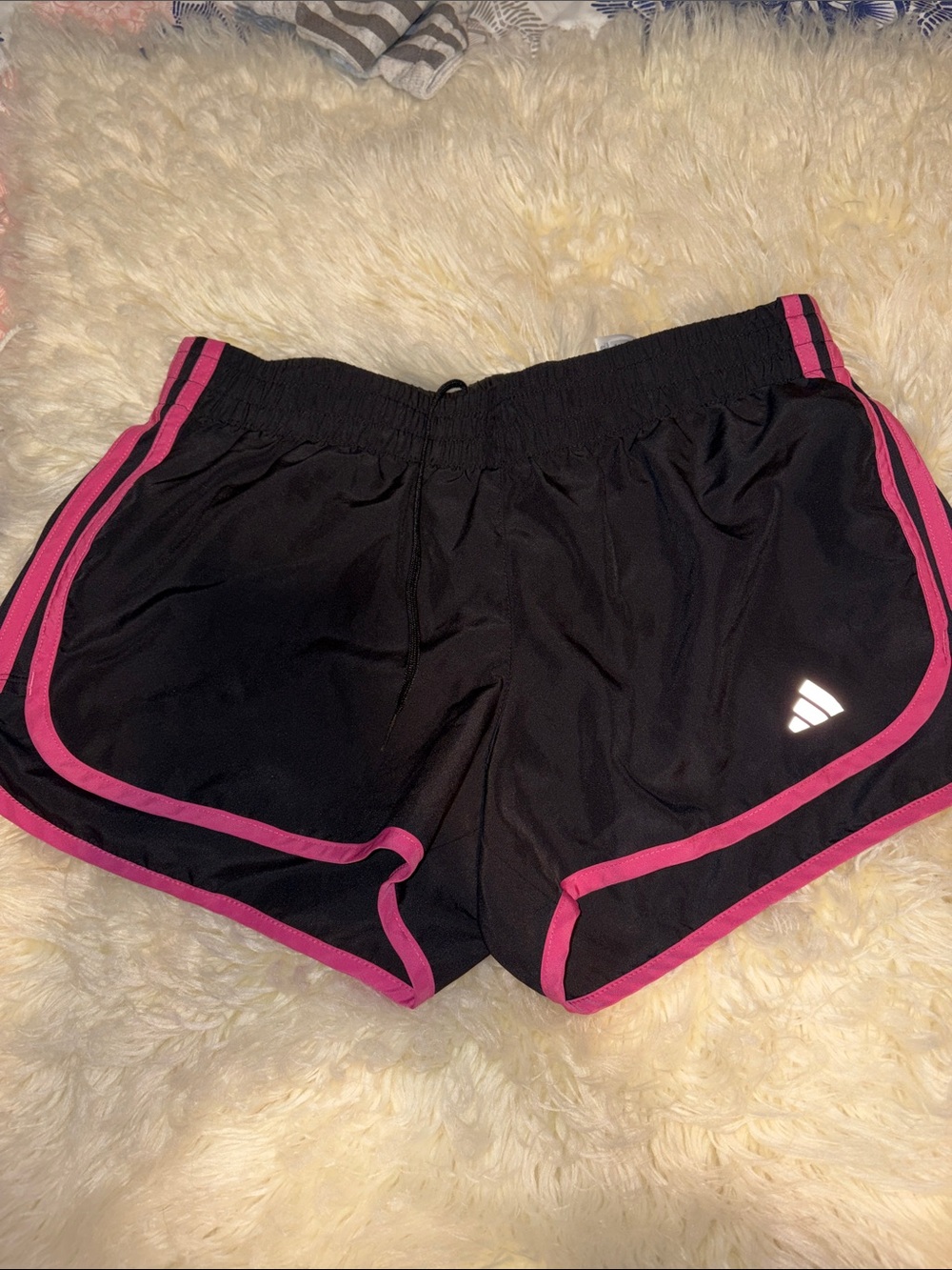 adidas Black Athletic Shorts with Pink Trim